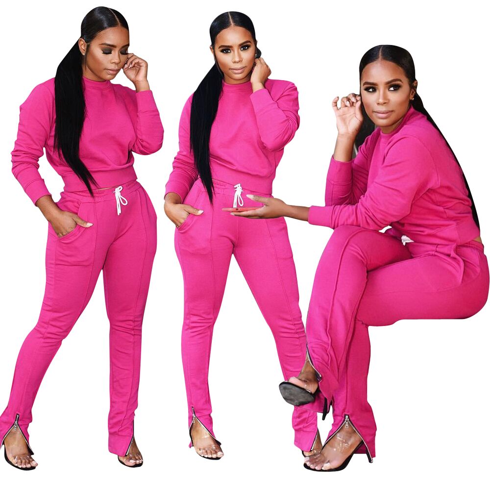 Women 2 Piece Set Fleece Tracksuit Croped Sweat Shirt and Pant