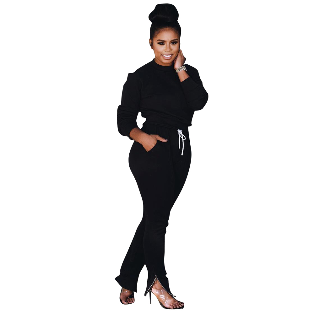 Women 2 Piece Set Fleece Tracksuit Croped Sweat Shirt and Pant