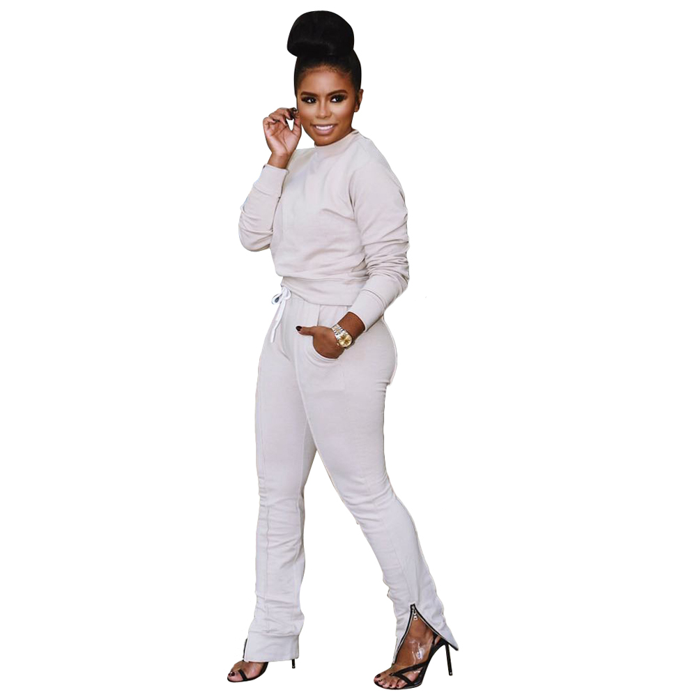 Women 2 Piece Set Fleece Tracksuit Croped Sweat Shirt and Pant