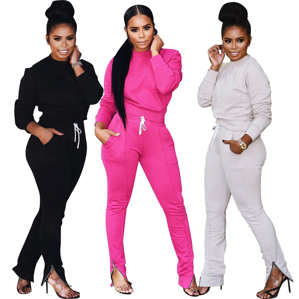 Women 2 Piece Set Fleece Tracksuit Croped Sweat Shirt and Pant