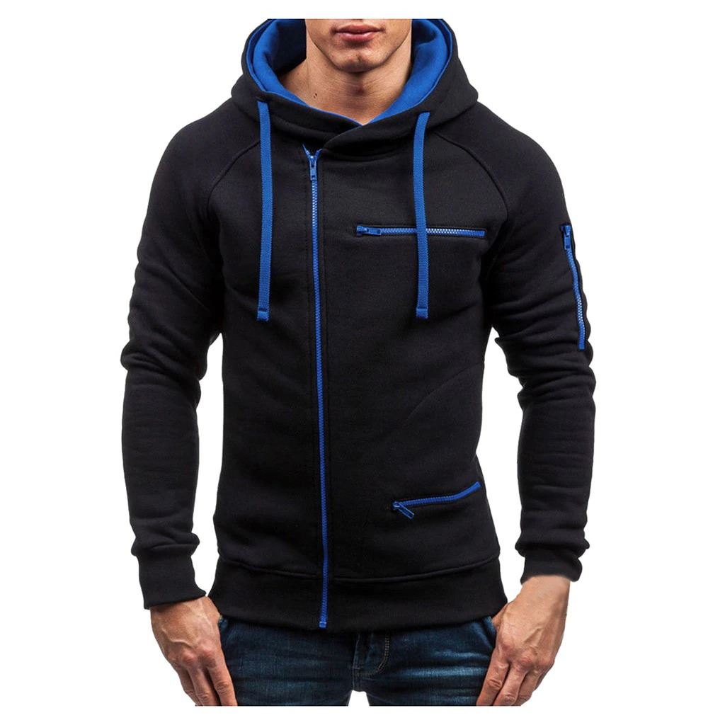 Men Cotton Fleece Hoodie with Zipper