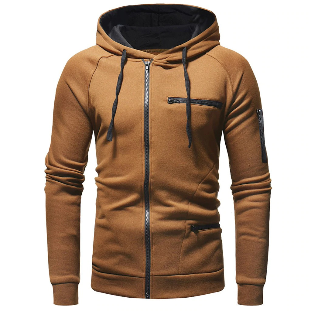 Men Cotton Fleece Hoodie with Zipper