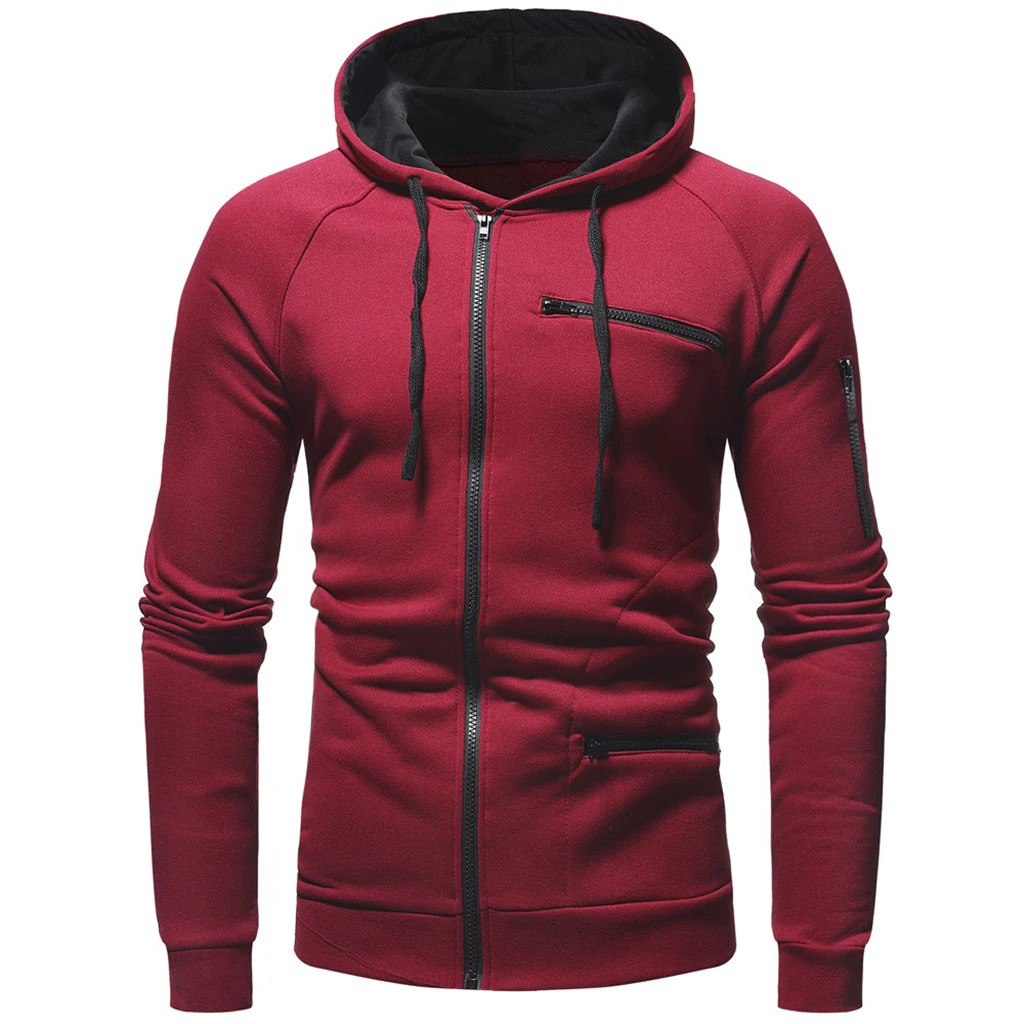 Men Cotton Fleece Hoodie with Zipper