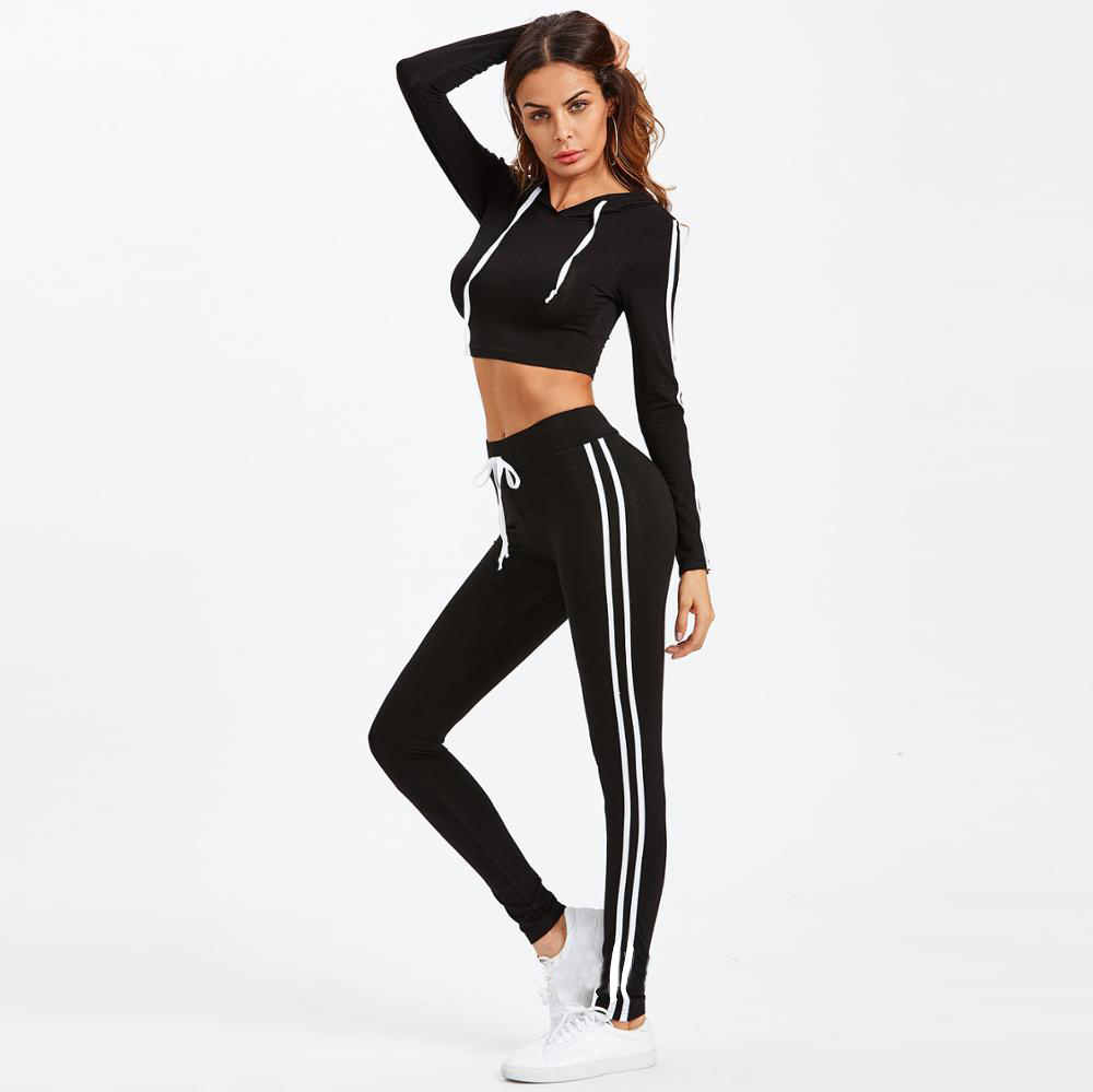 Women Gym Tracksuit Cropped Hoodie and Skinny Pant