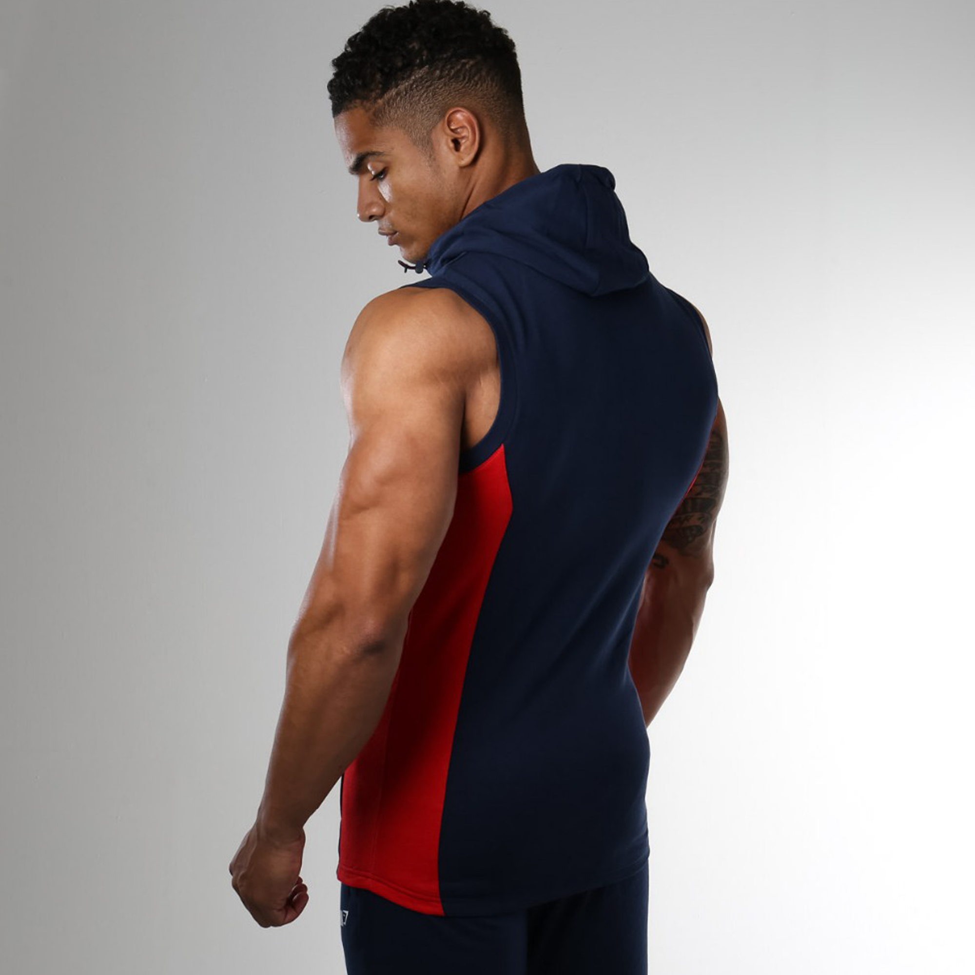Gym Training Sleeveless Zip Up Hoodie Muscle Workout Tracksuit For Mens