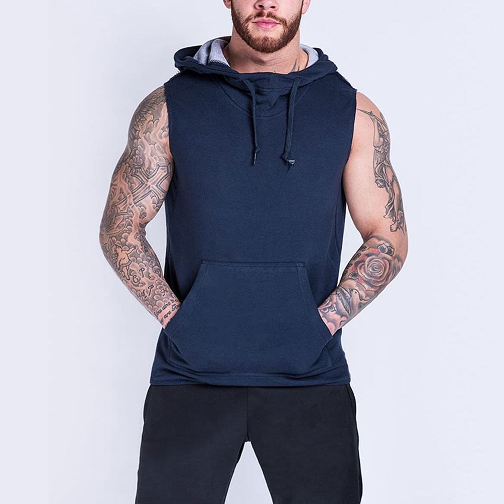 2021 New Fashion mens sportswear gym workout sleeveless hoodies