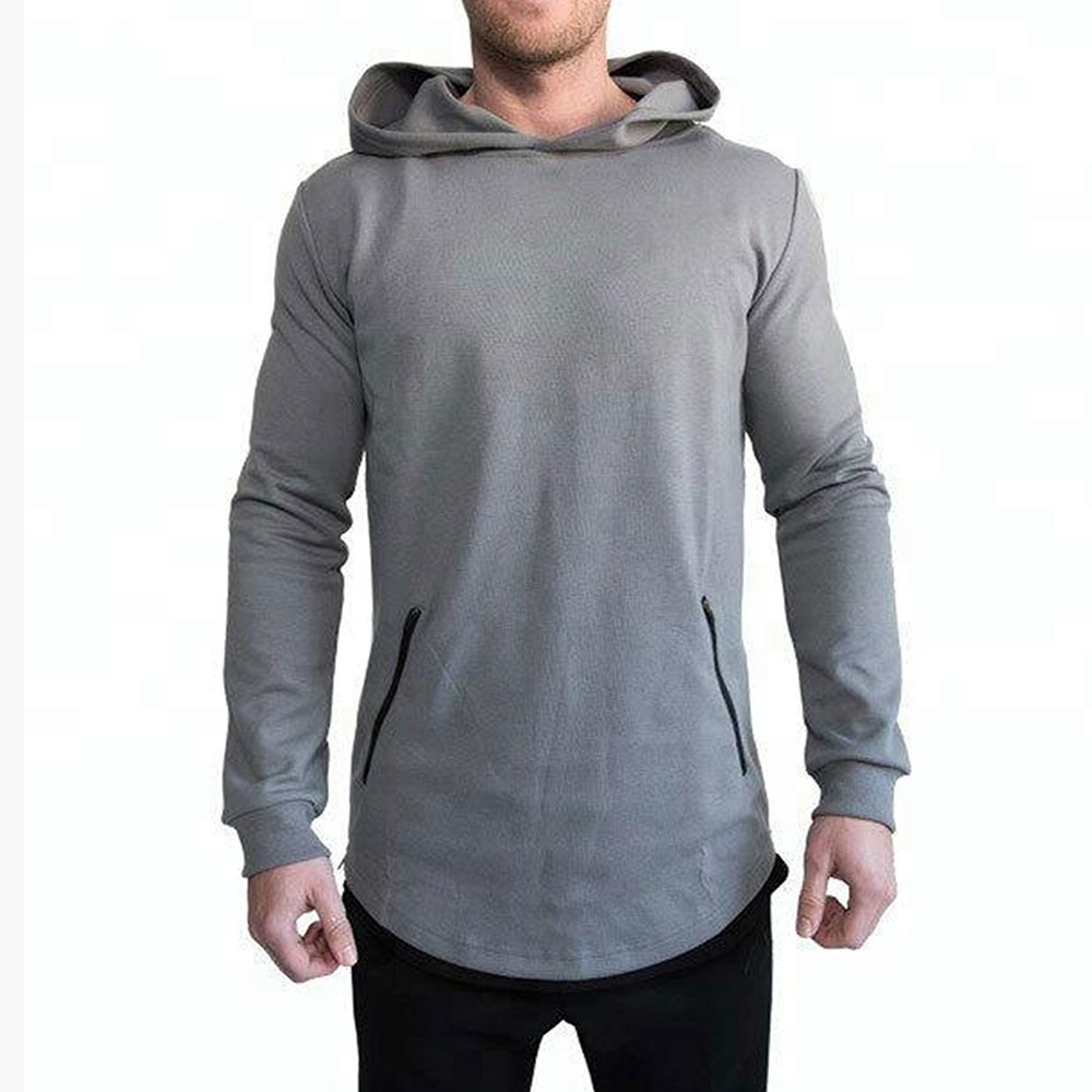 2021 New Fashion mens streetwear fleece longline gym hoodie