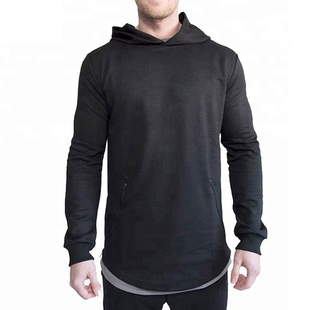 2021 New Fashion mens streetwear fleece longline gym hoodie