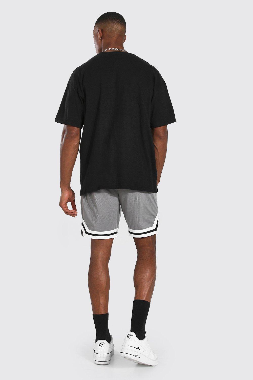 Charcoal Mesh Basketball Shorts With Tape