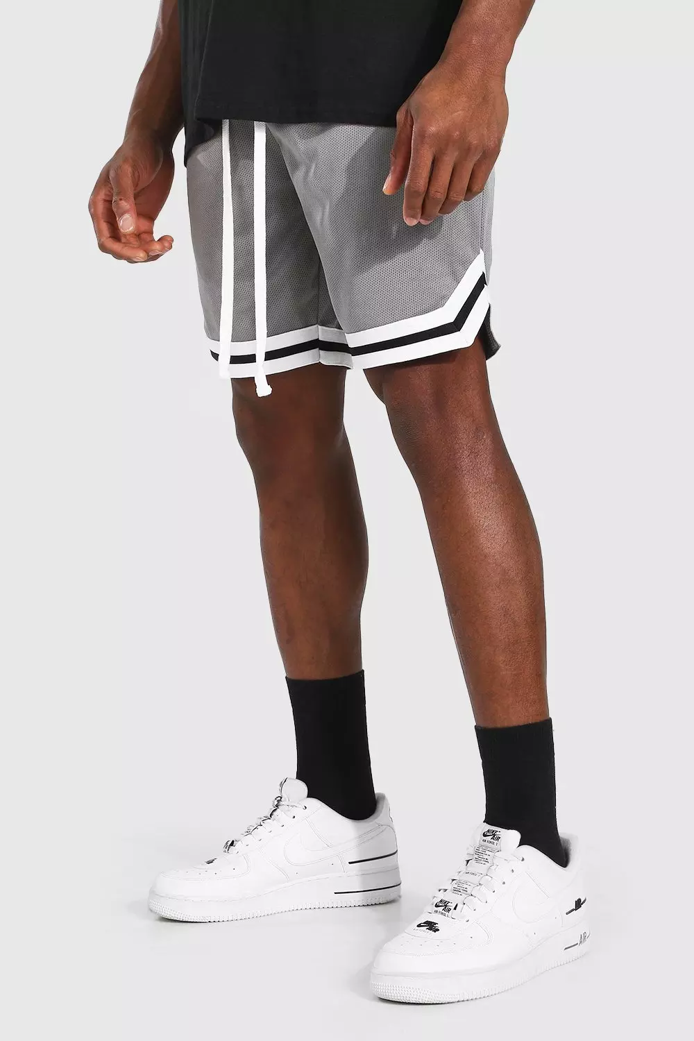 Charcoal Mesh Basketball Shorts With Tape