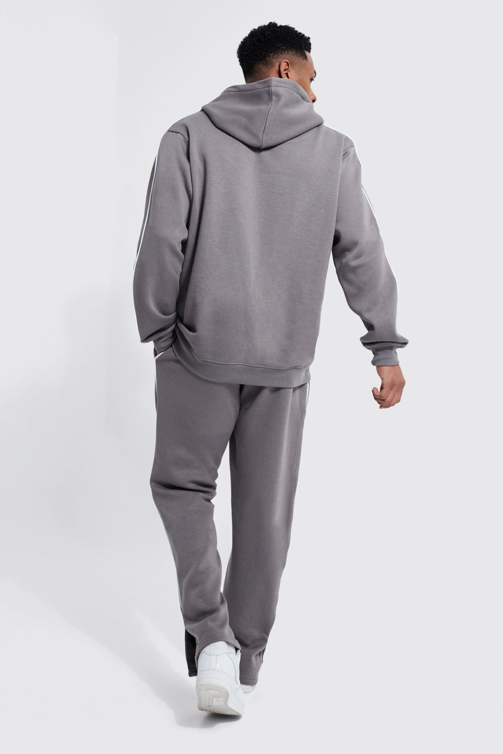 Grey Oversize Piping Hooded Tracksuit