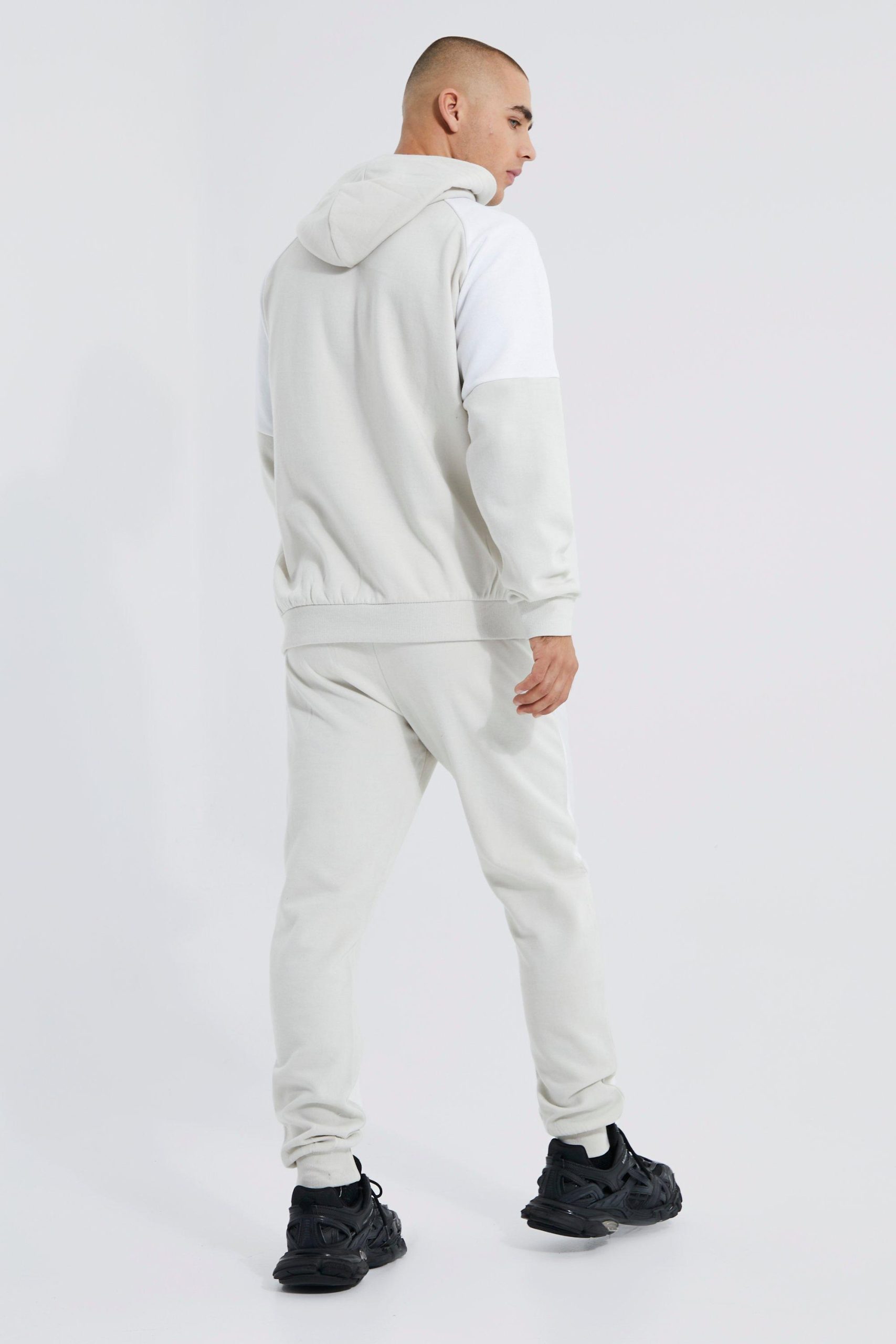 Colour Block Hooded Tracksuit with Matching Pants