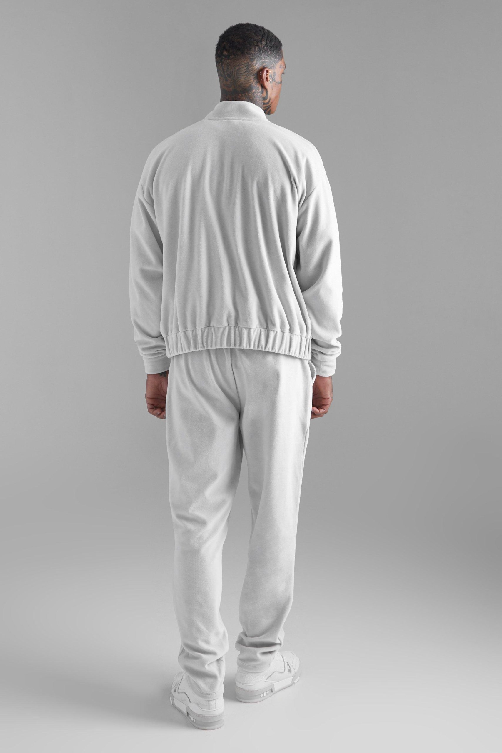 Premium Quality Custom White Bomber Velour Tracksuits Zipper Jacket & Pants